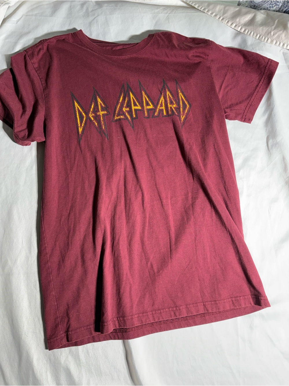 Def Leppard Maroon Short Sleeve Band Tee